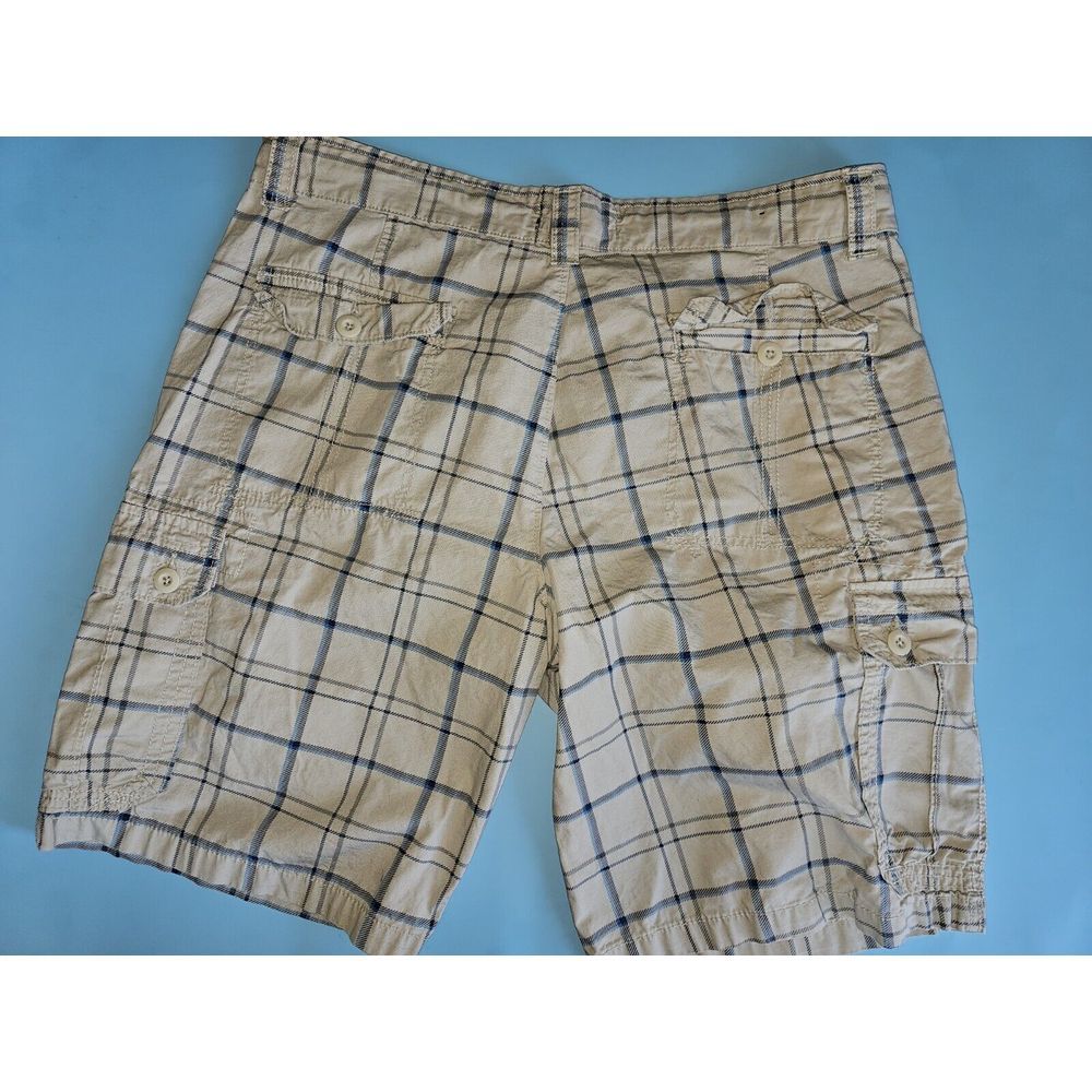 OP Ocean Pacific Mens Tan With Black Blue Plaid Size 42